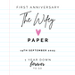 Anniversary Mug for 1st wedding gift with 'The Wifey'  and personalised text on lined paper background.