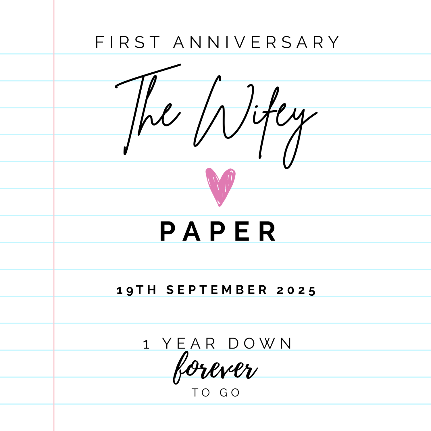 Anniversary Mug for 1st wedding gift with 'The Wifey'  and personalised text on lined paper background.