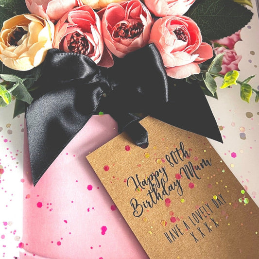 Handmade 80th birthfay card for mum mother with silk peony's scented with english peonies | Luxury greetings cards by The Luxe Co