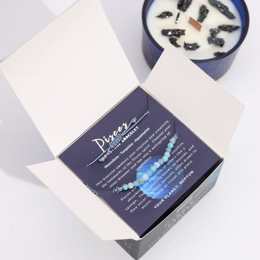 Zodiac Pisces Crystal Candle with Gemstone Bracelet Gift