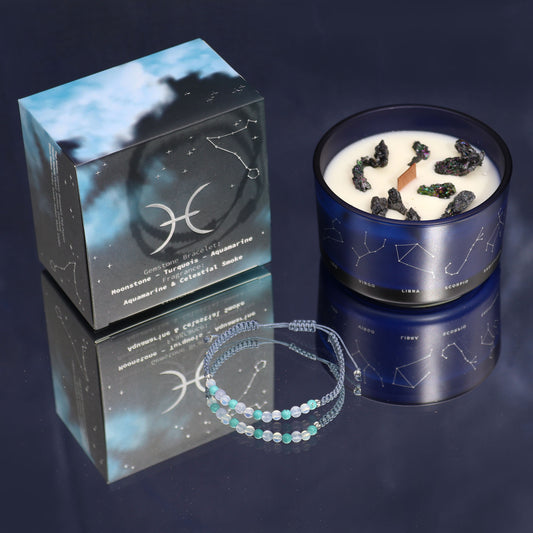 Zodiac Pisces Crystal Candle with Gemstone Bracelet Gift