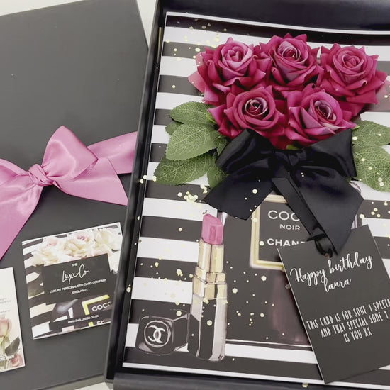 Personalised Panache Hot Pink Scented Rose Cards for her - Luxury cards for her by The Luxe Co - Cards that wow