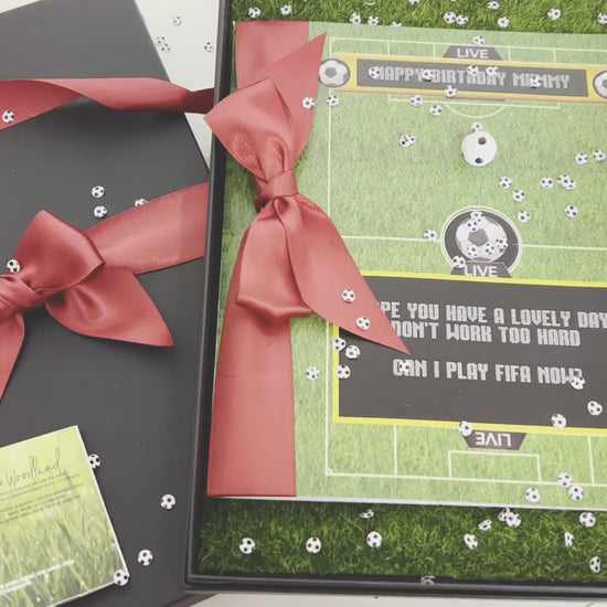 Video close up of the football made card design. The ultimate football card for the football crazy football mad on their birthday!