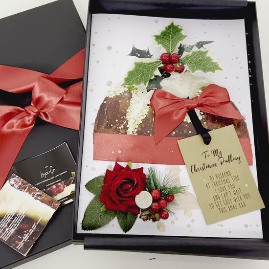 Video showcasing the luxury scented pudding christmas card design. Gift Boxed 