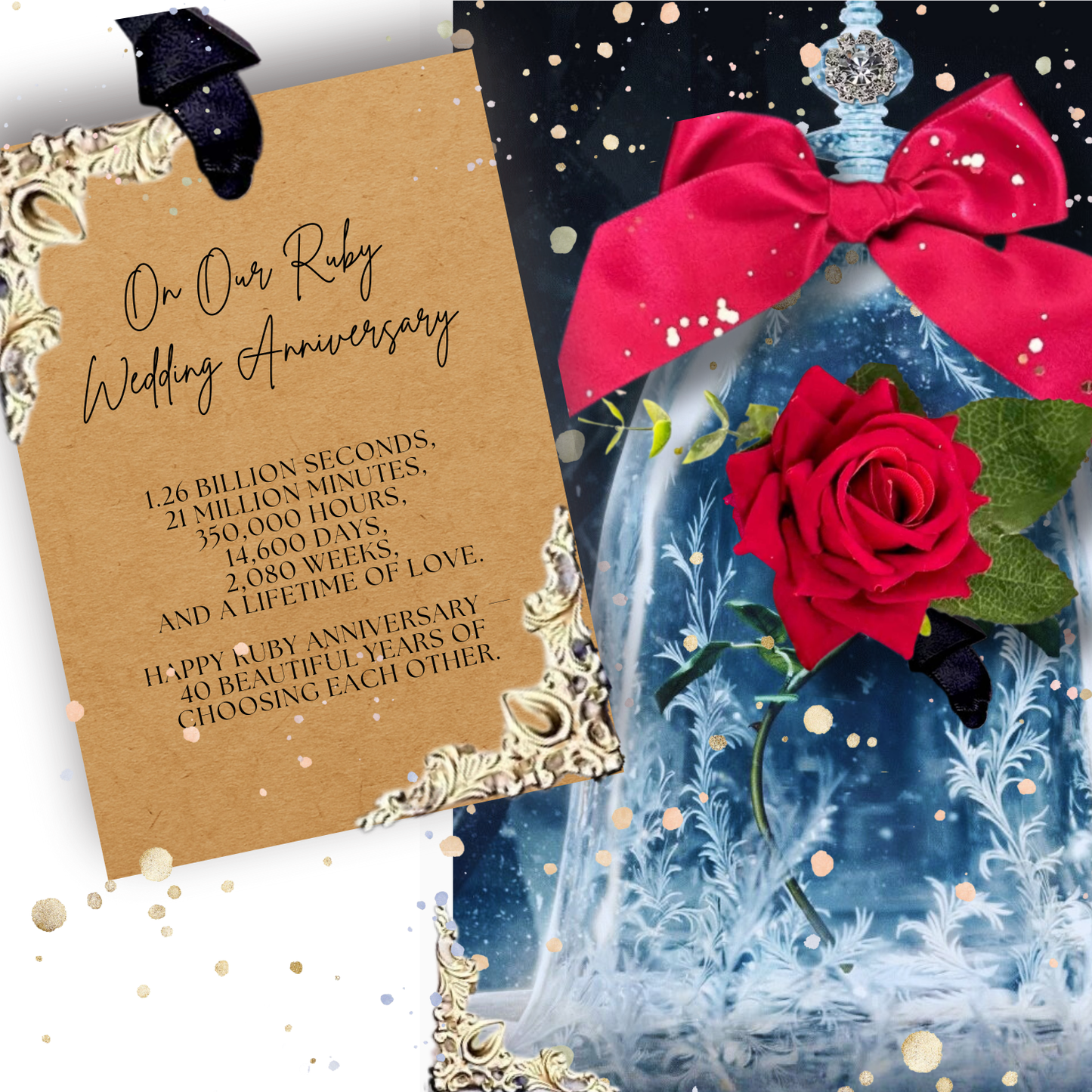 Fairytale Ruby Red Rose Personalised 40th Wedding Anniversary Card