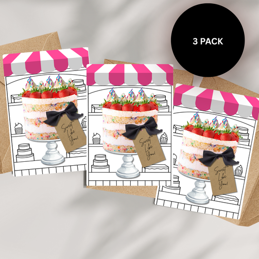 Set of 3 Cake Handmade Cards with envelopes