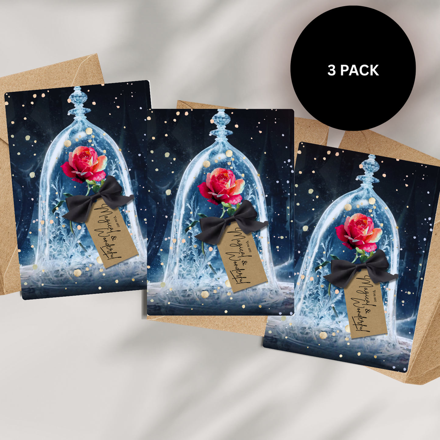 Set of 3 Fairytale 'You are Magical & Wonderful!' Oud & Rose Handmade Cards