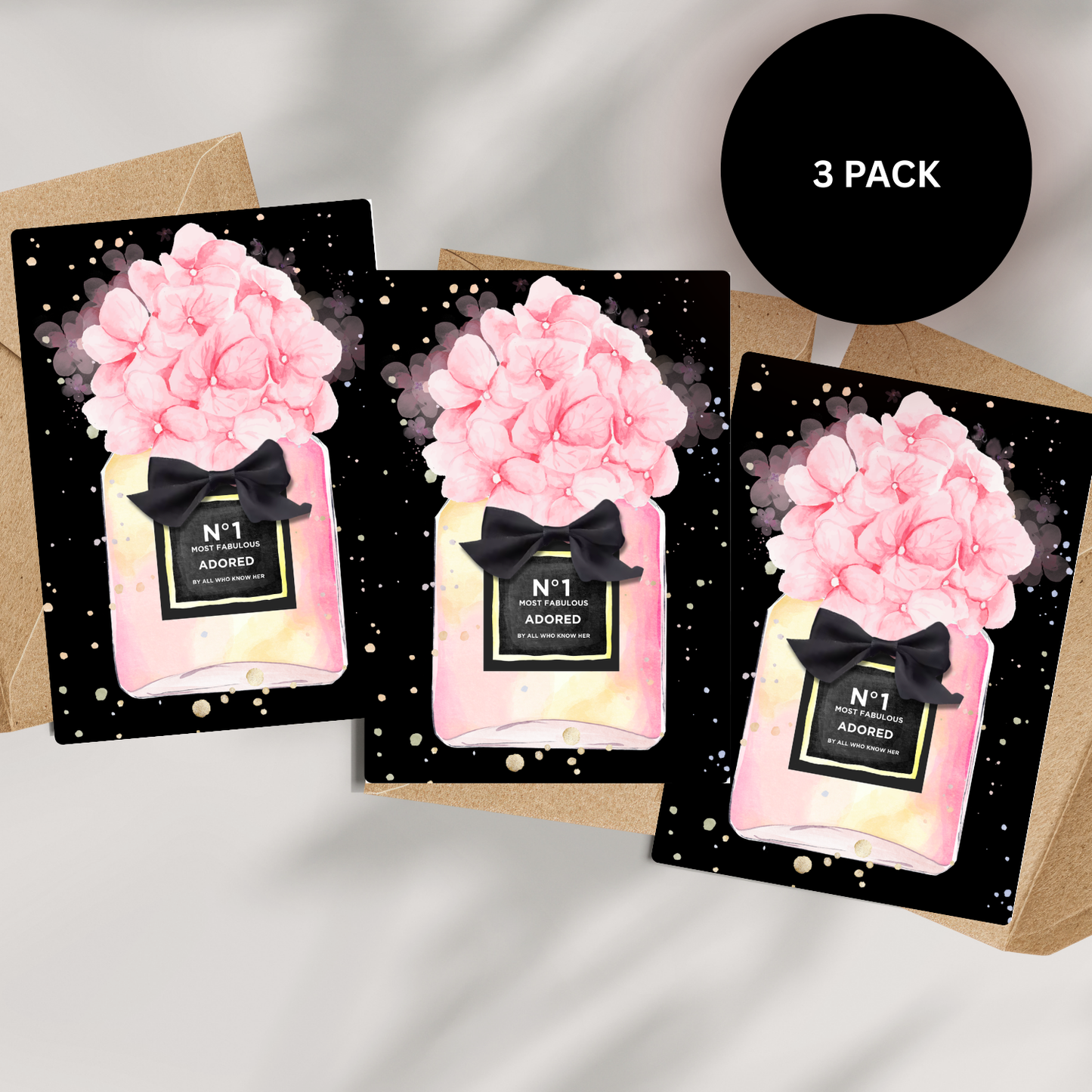 Set of 3 Hydrangea Handmade Cards with envelopes