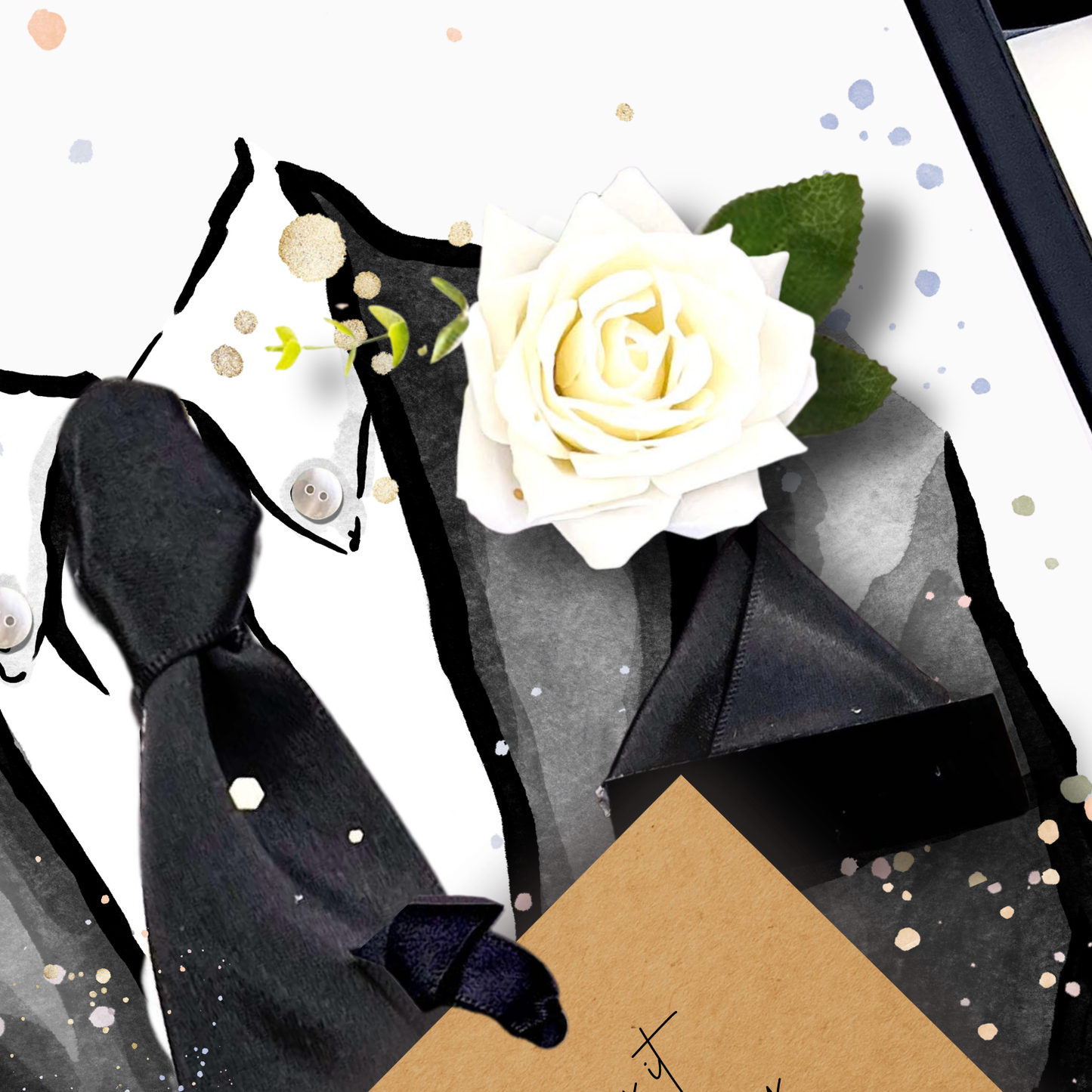 SUITED + BOOTED Pour Homme Suit, Tie + Buttoniere Card Design