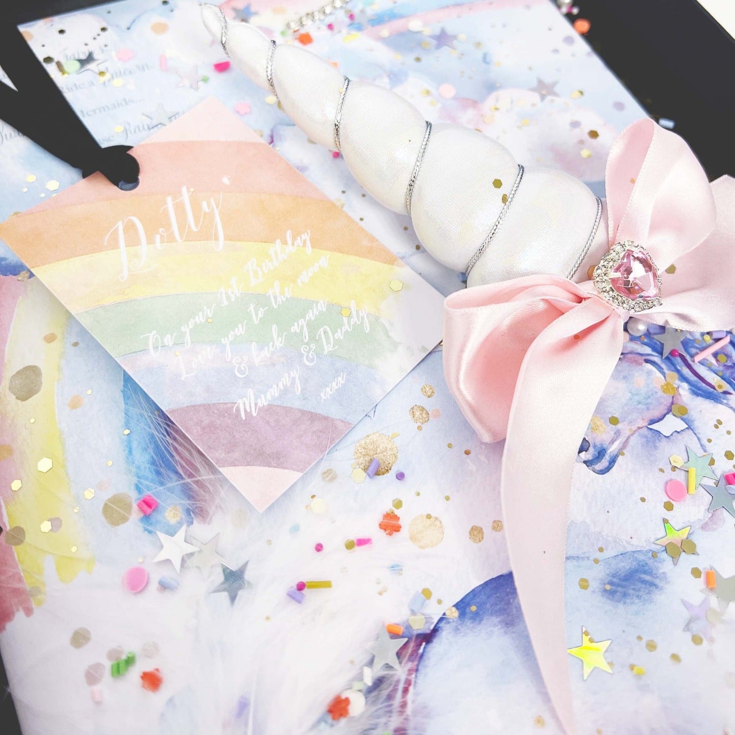 Rainbow Unicorn New Baby Girl Keepsake Gift / Card