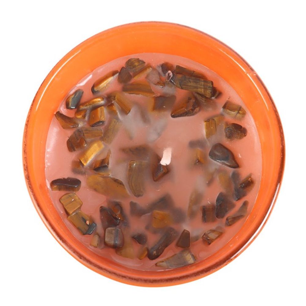 Orange Gemstone Zodiac Candle with tigers eye crystals