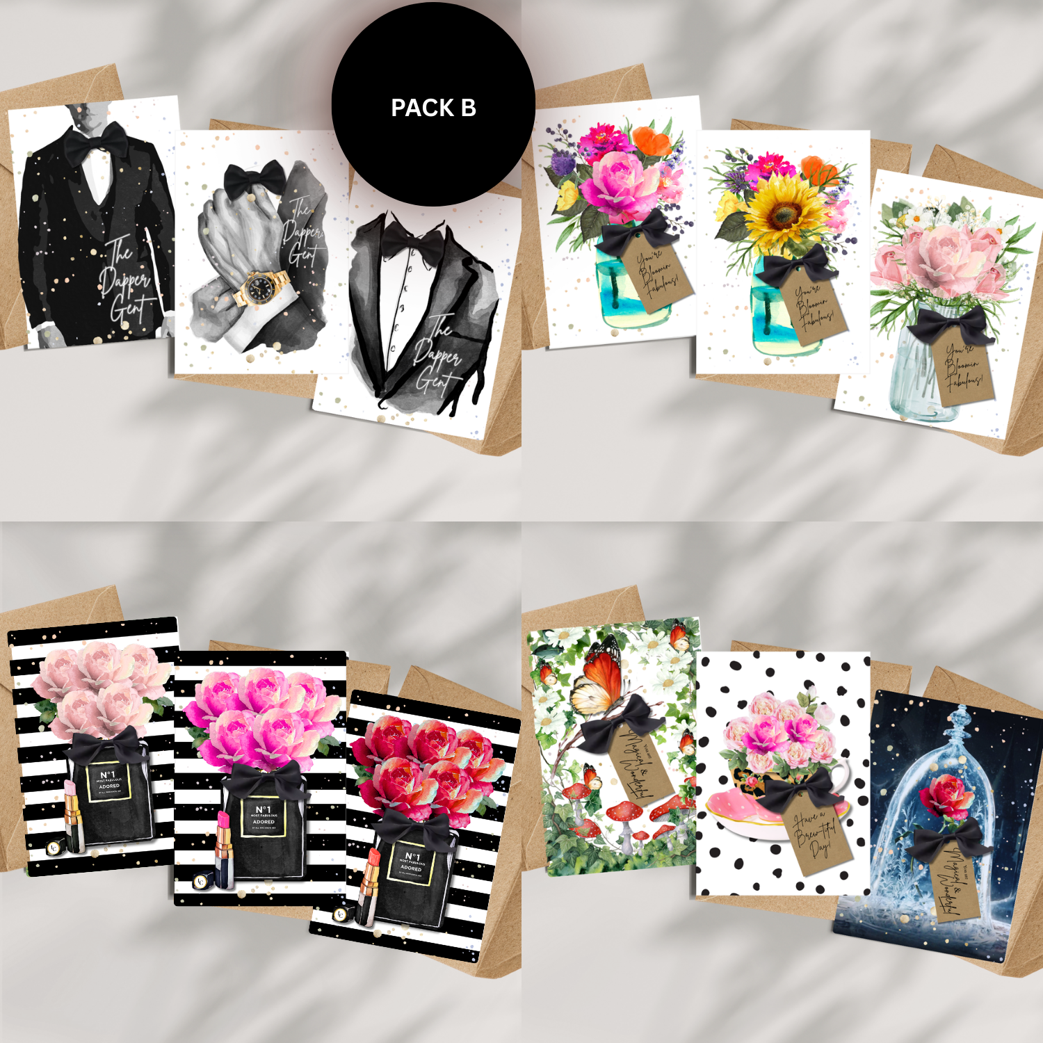 Pack B fragranced A5 greetings card pack for birthdays