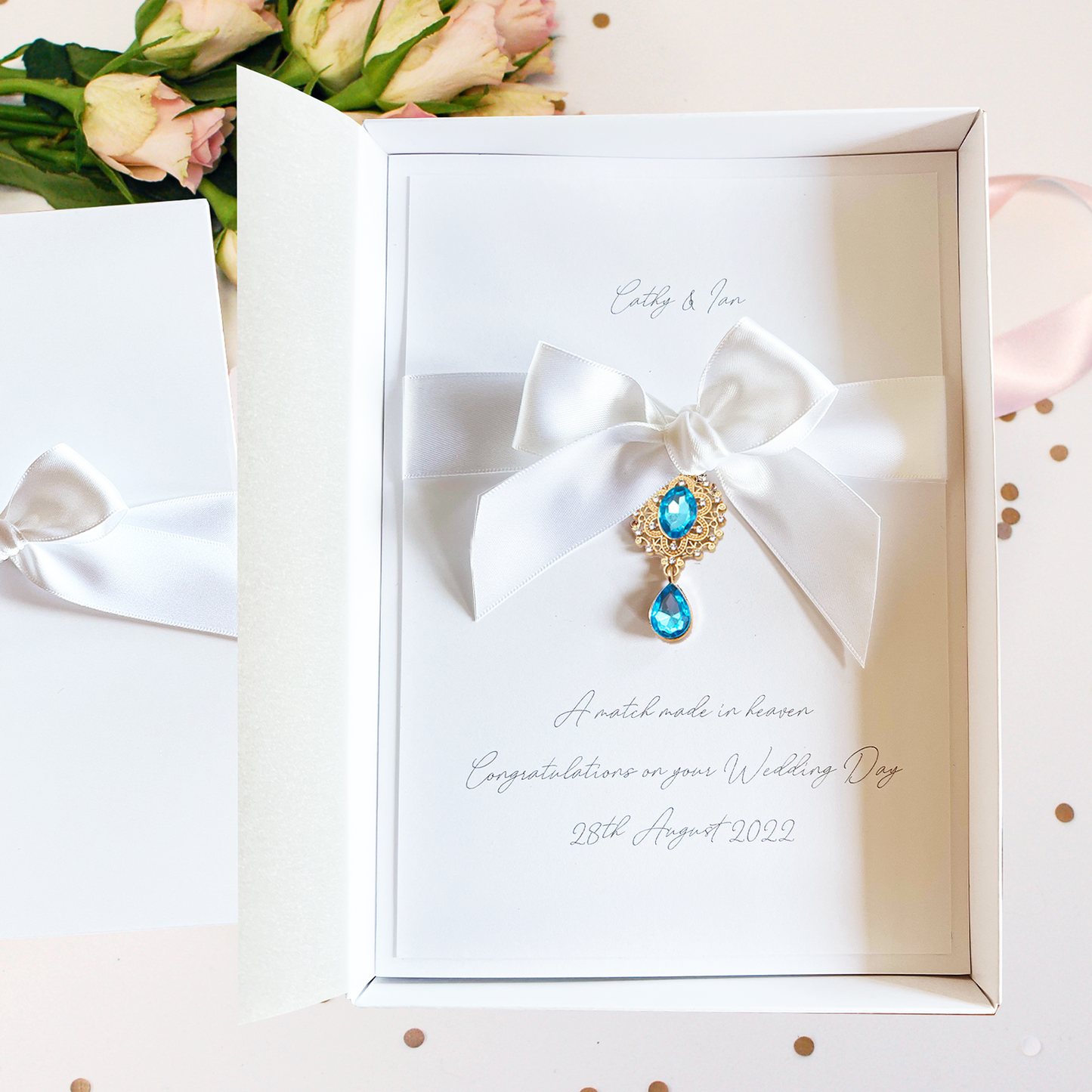 Tarjeta de boda personalizada con gota de cristal de lujo Bijoux