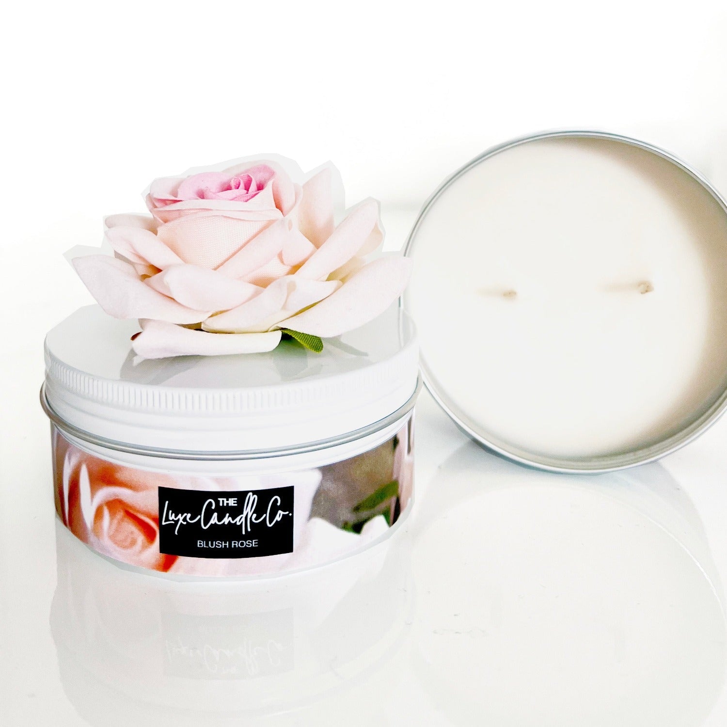 blush rose scented candle in tin