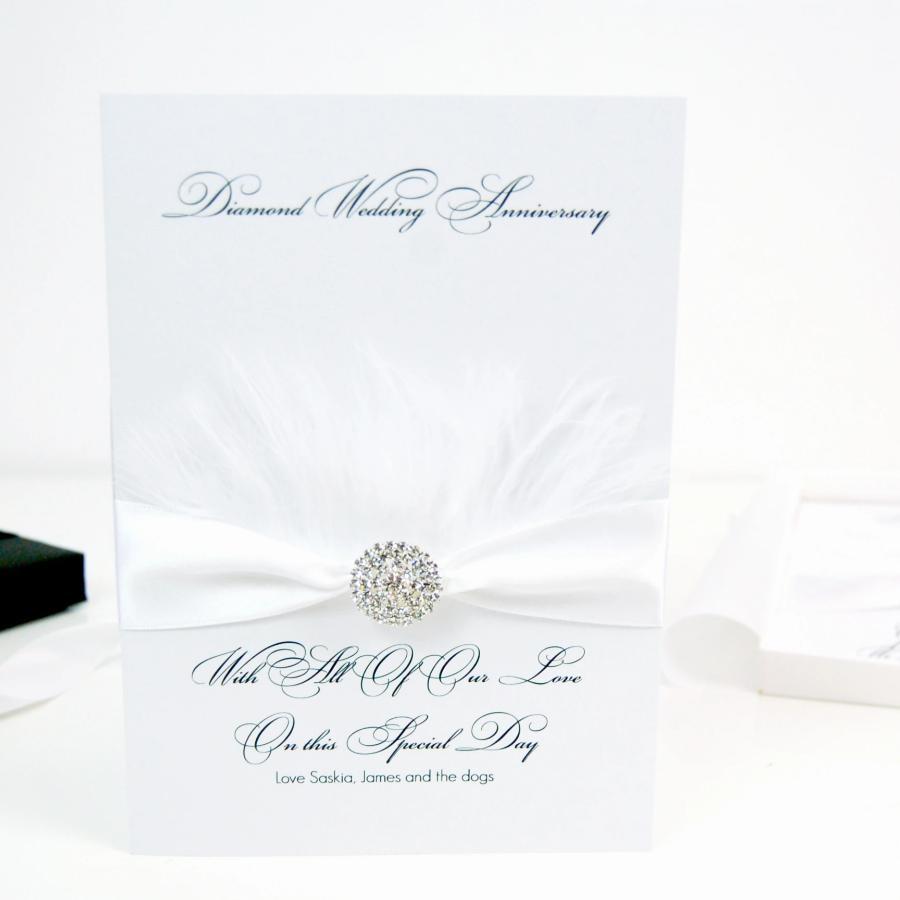 Large 60th anniversary cards - Feather - Diamond ribbon