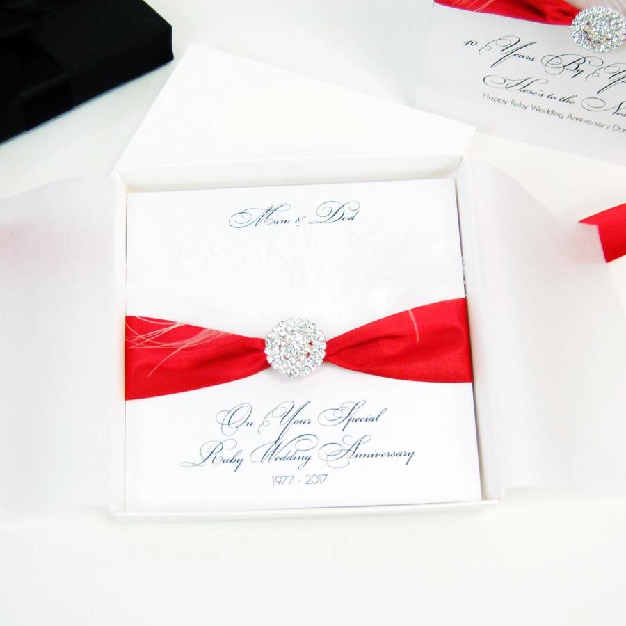 40th anniversary cards - Feather - Ruby ribbon