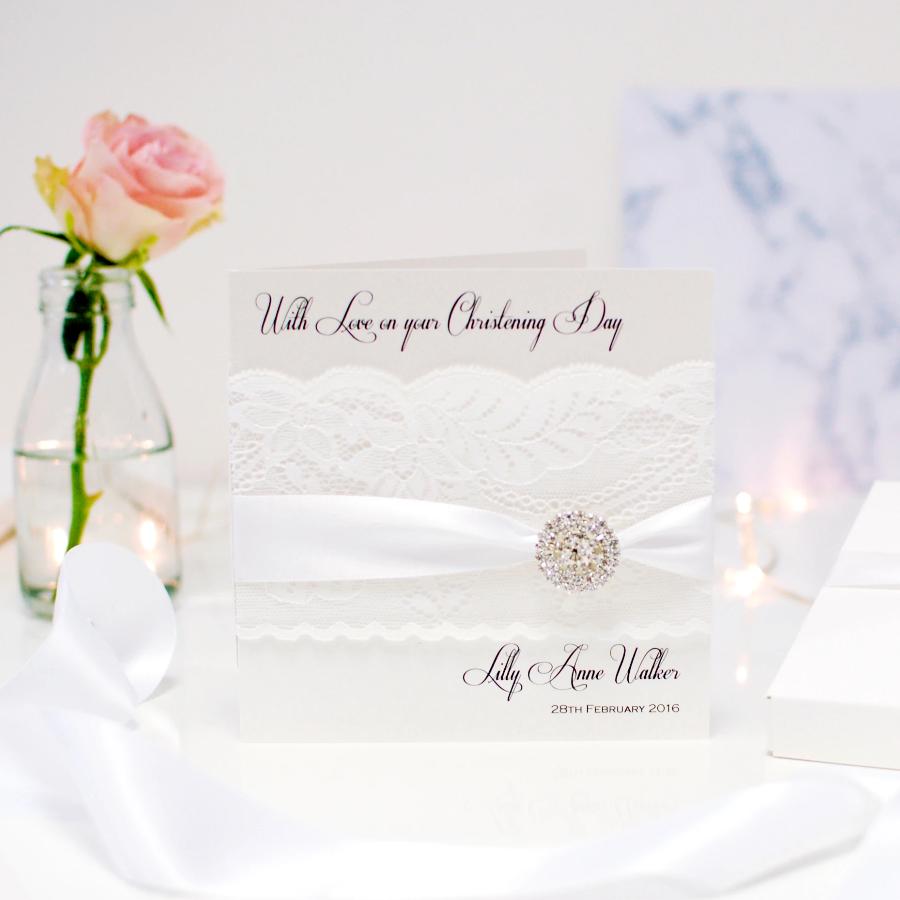 Lace and Crystal First Holy Communion Card