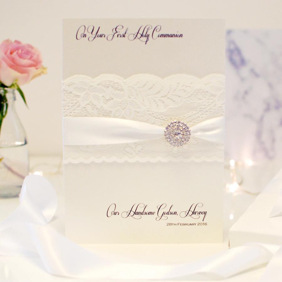 Lace and Crystal First Holy Communion Card