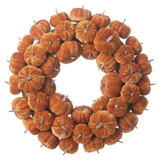 autumn velvet pumpkin wreath | Orange pumpkins handmade with velvet scented with pumpkin spice| The Luxe Co
