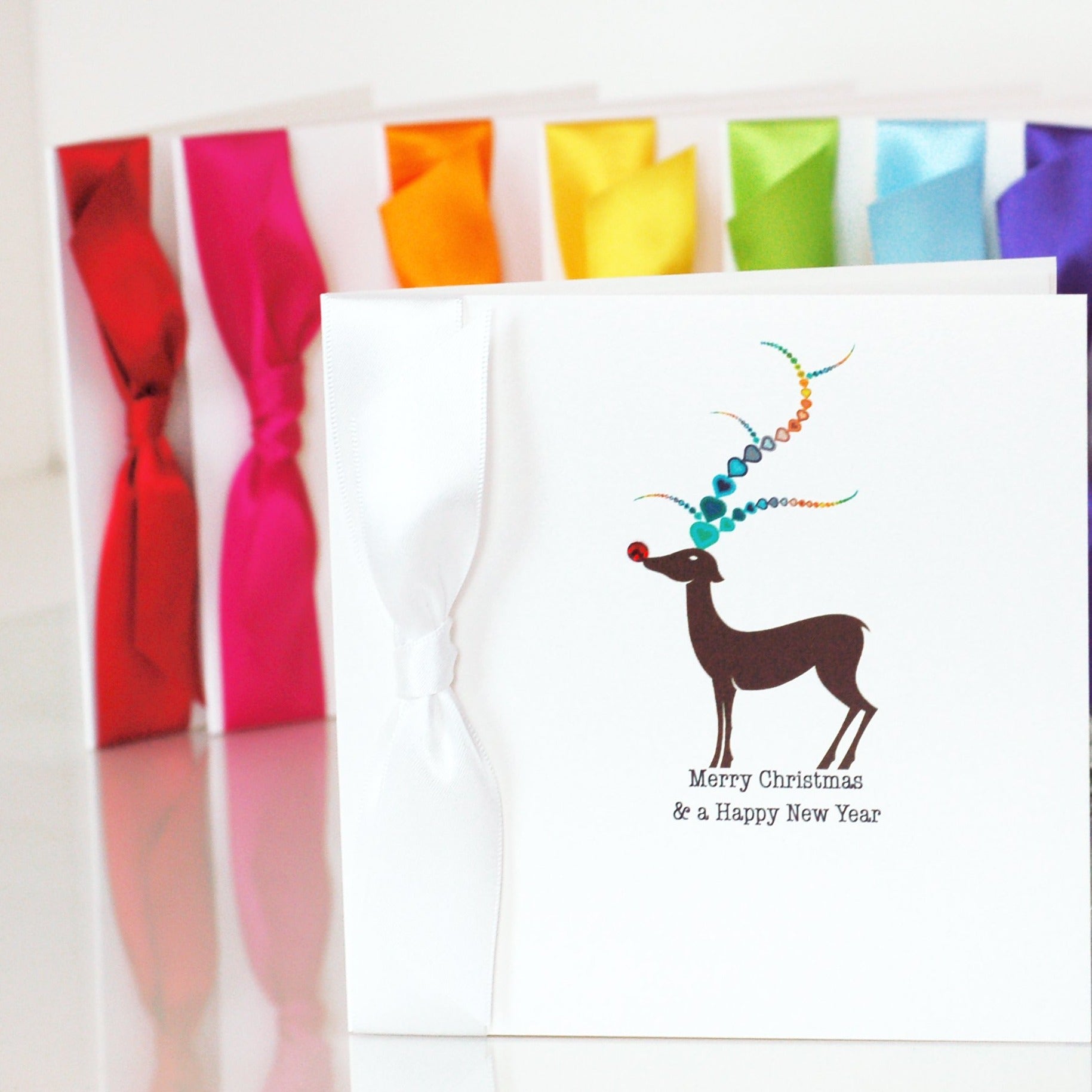 rainbow xmas card pack of 8 personalised cards