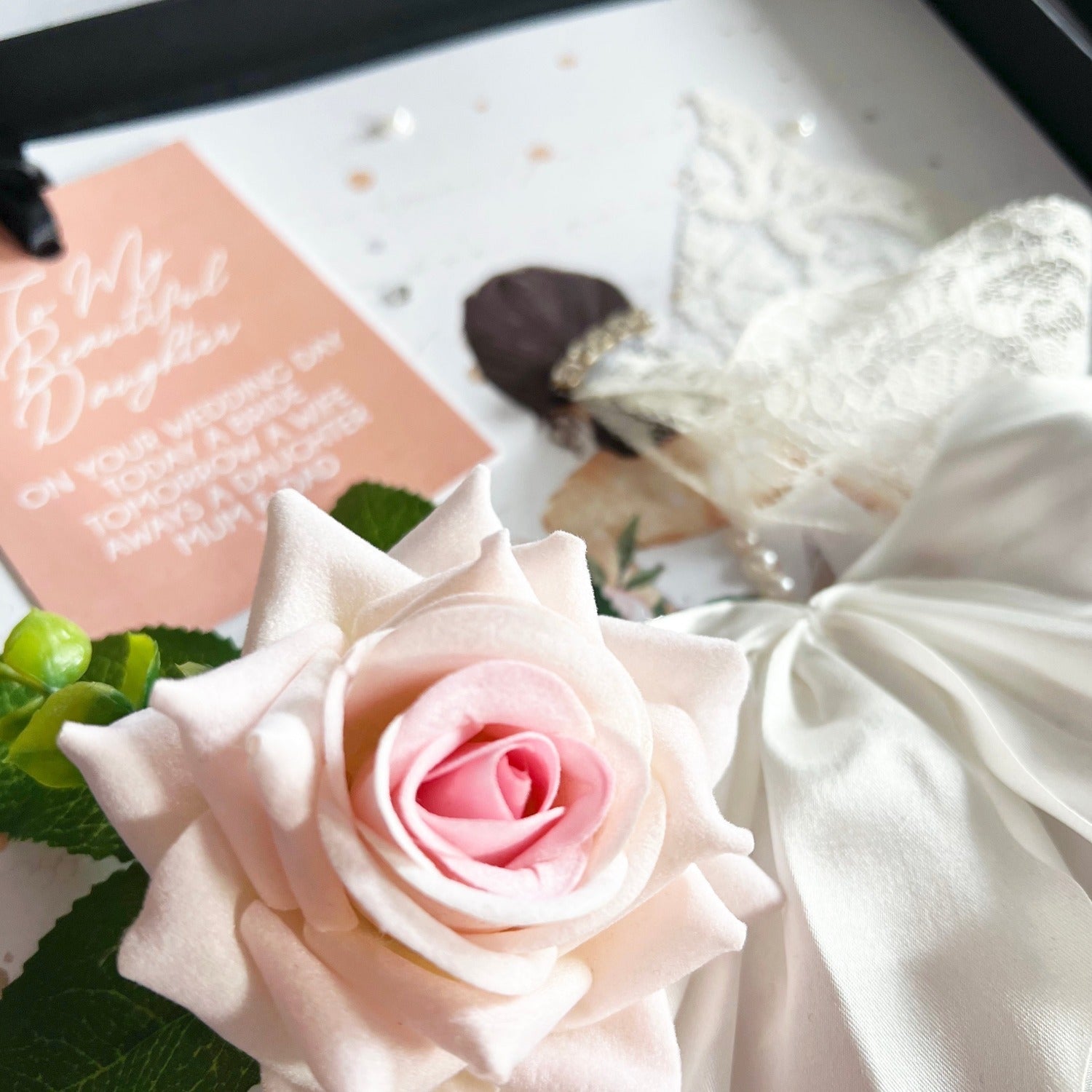 Blush rose wedding card for my Granddaughter | Luxury keepsake wedding cards personalised with wording