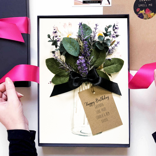 Personalised Lavender Bouquet Birthday Cards | With personalised birthday message printed tag | The Luxe Co
