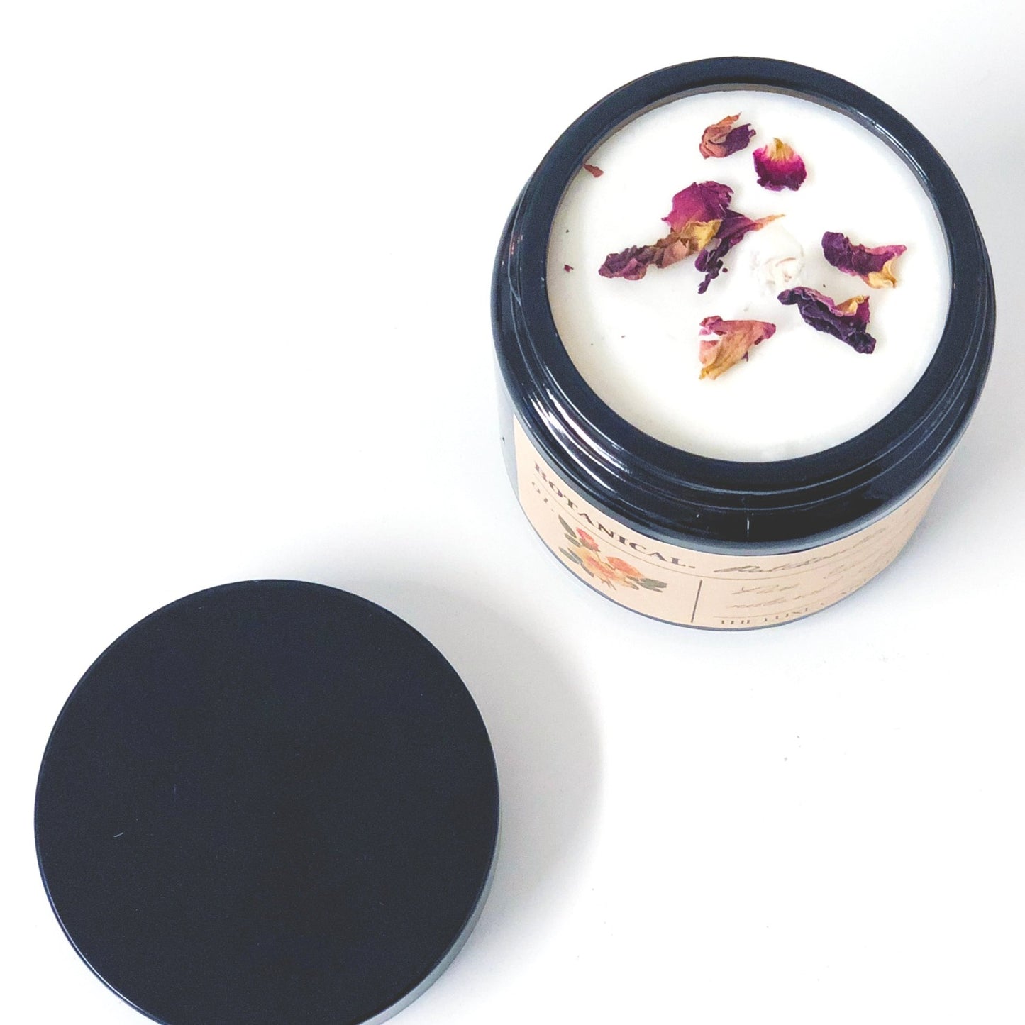 Botanical soy wax candle - patchouli rose petal essential oils