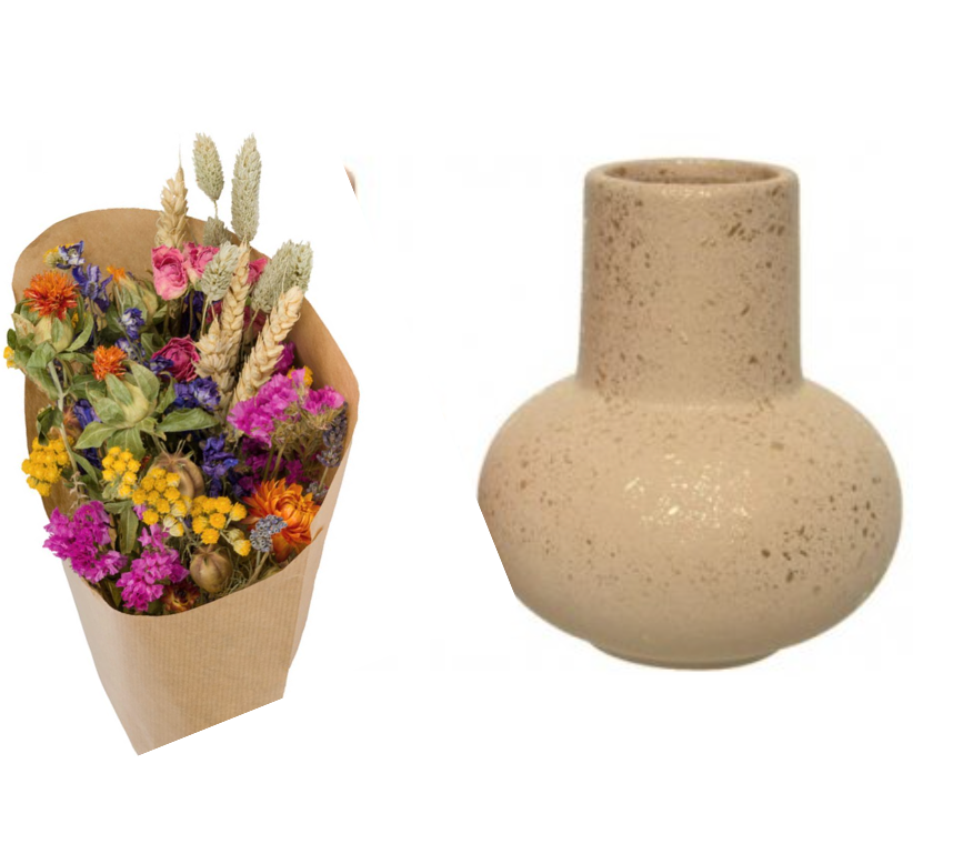 Stoneware Vase with Dried Wildflowers