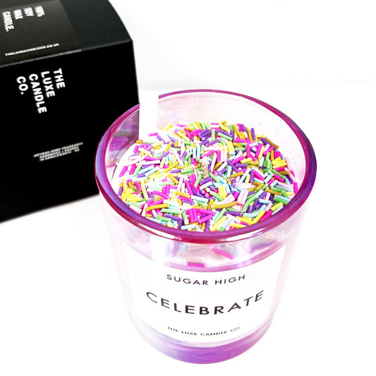 Celebrate birthday candles in creamy soy and cake sprinkles. Makes the perfect birthday giftgift candle