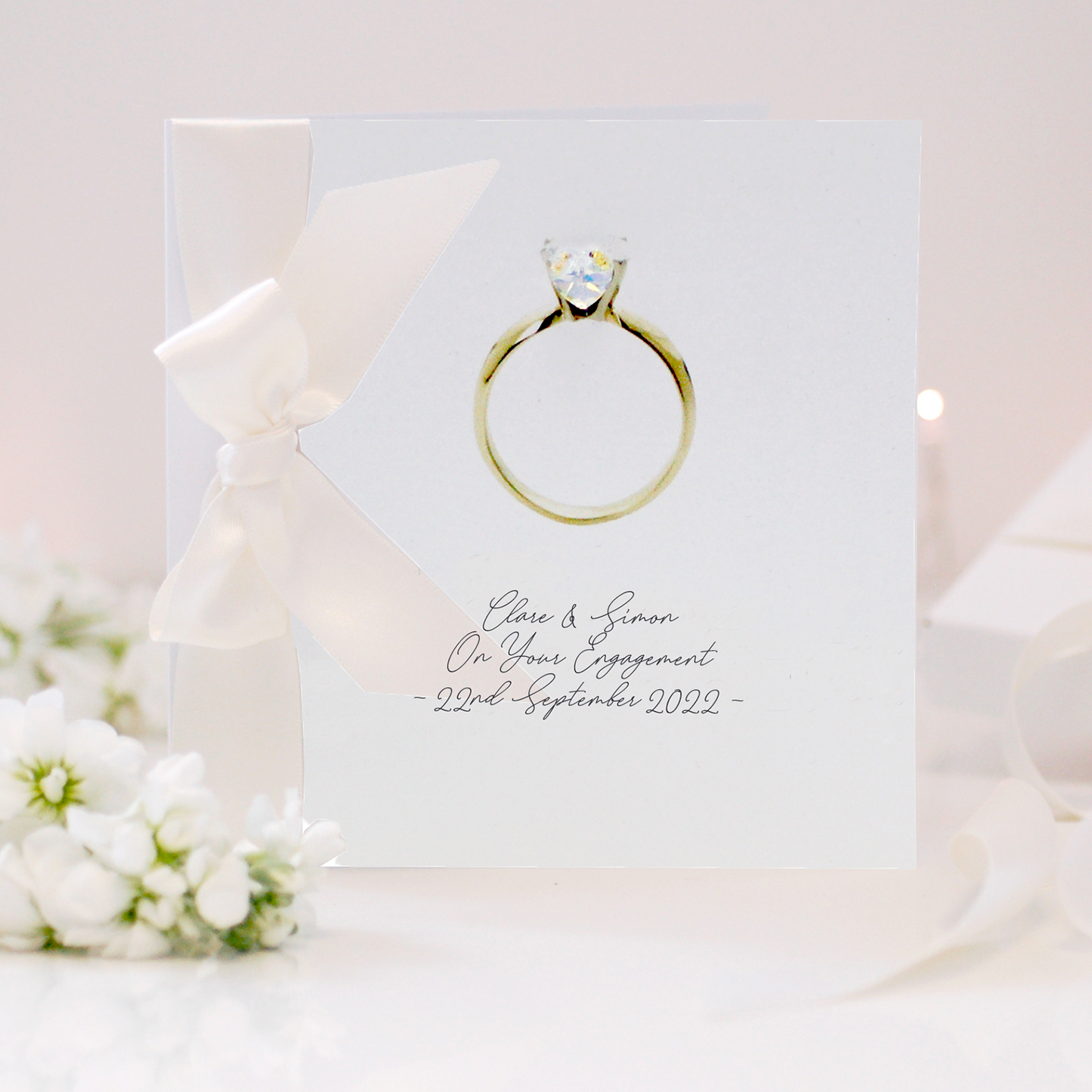 Personalised Diamond Ring Engagement Card | Handmade with choice of Swarovski Crystal and ribbon colour | Add your own message | The Luxe Co