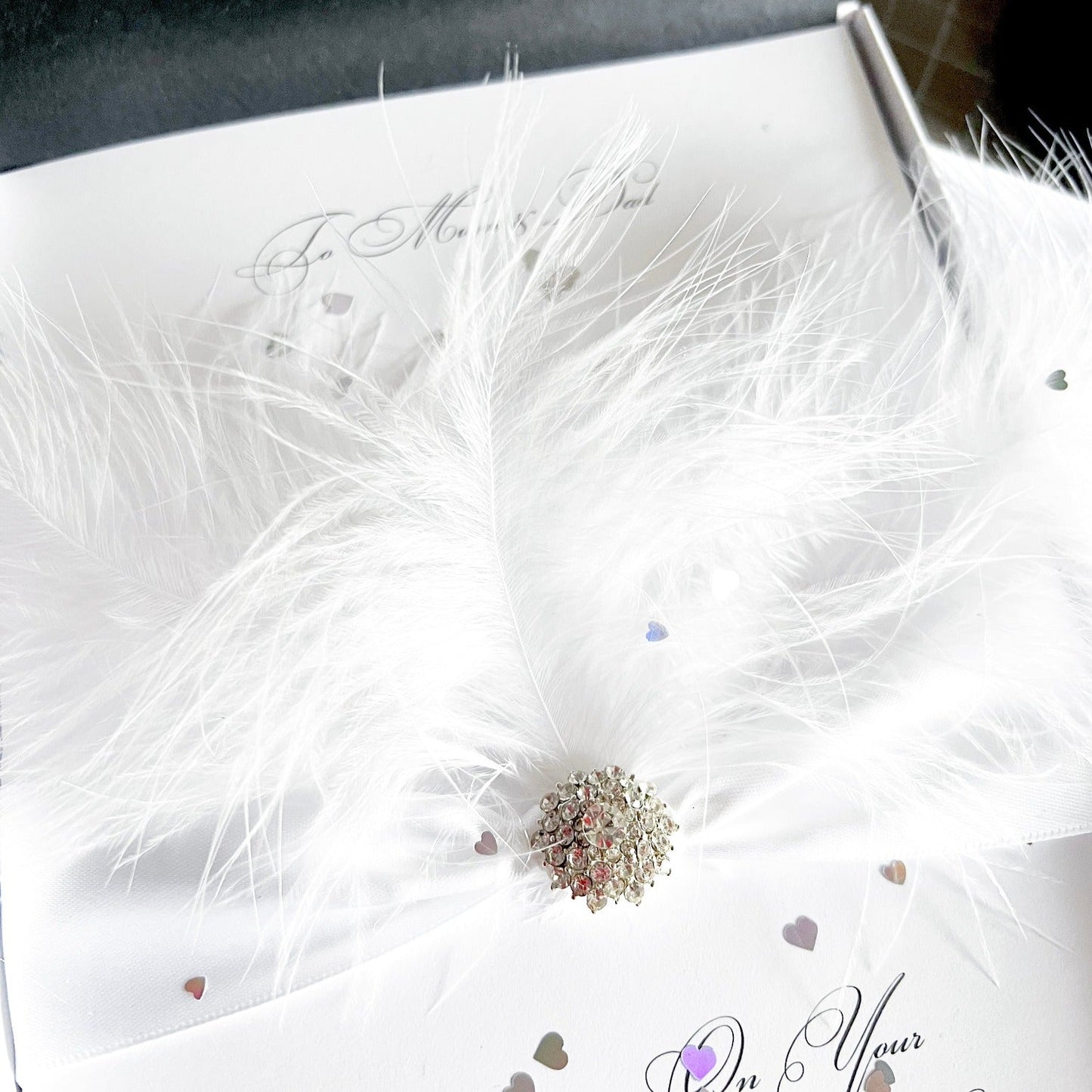 Luxury Feather Diamond Anniversary Cards with feather crystal and sparkles