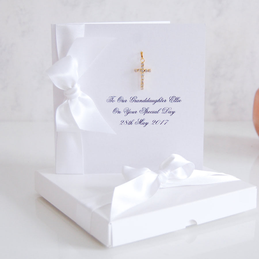 Gold Diamante Cross Boxed Religious Card - theluxeco.co.uk