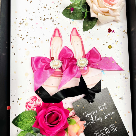heel shoe 30th birthday card with luxury handmade scented velvet roses and sparkly crystals