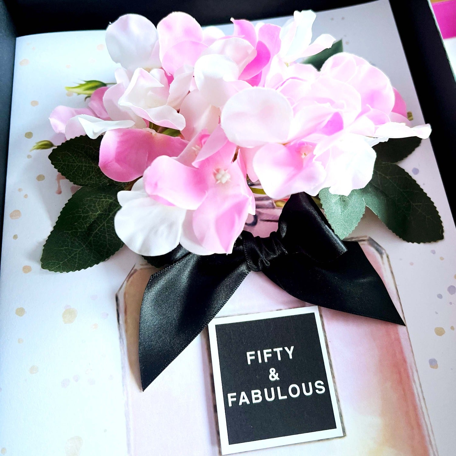 FIFTY & FABULOUS Luxury hydrangea 50th birthday card scented with spring blooms 