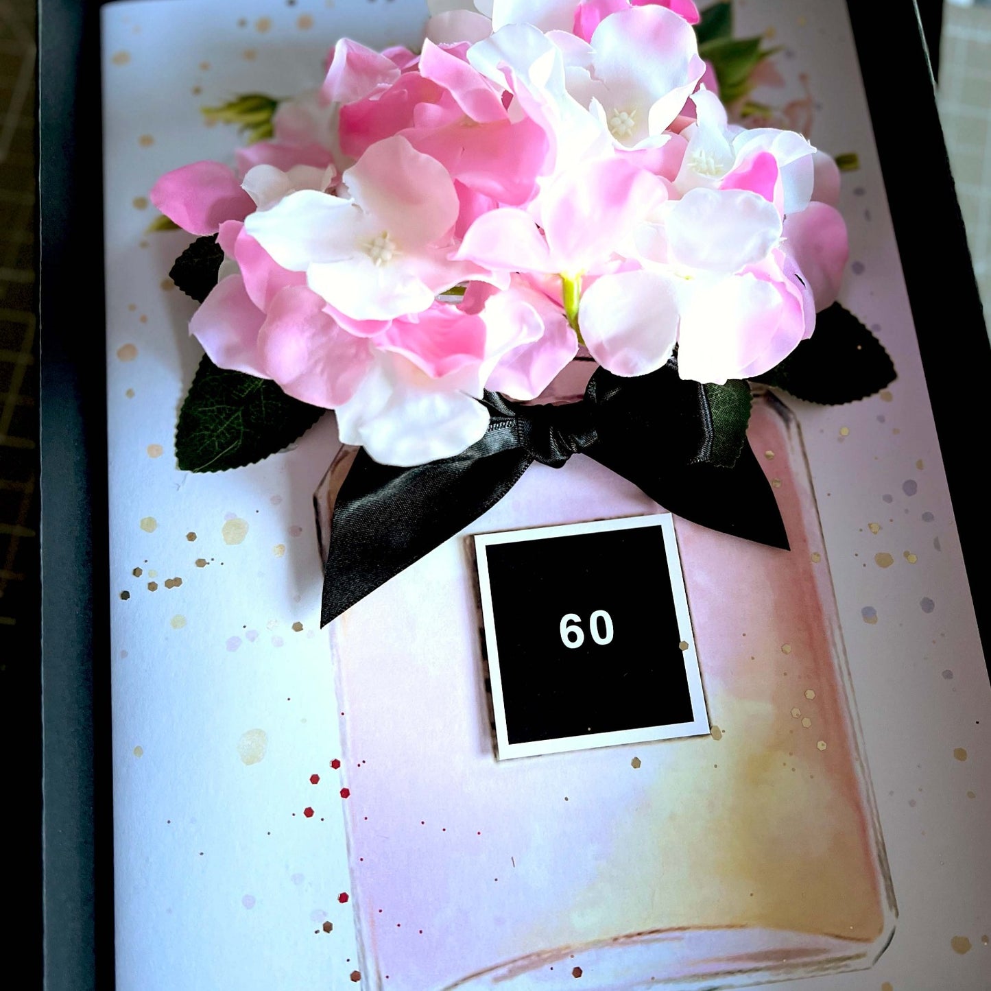 Luxury silk hydrangea 60th Birthday Card handmade by The Luxe Co card makers UK