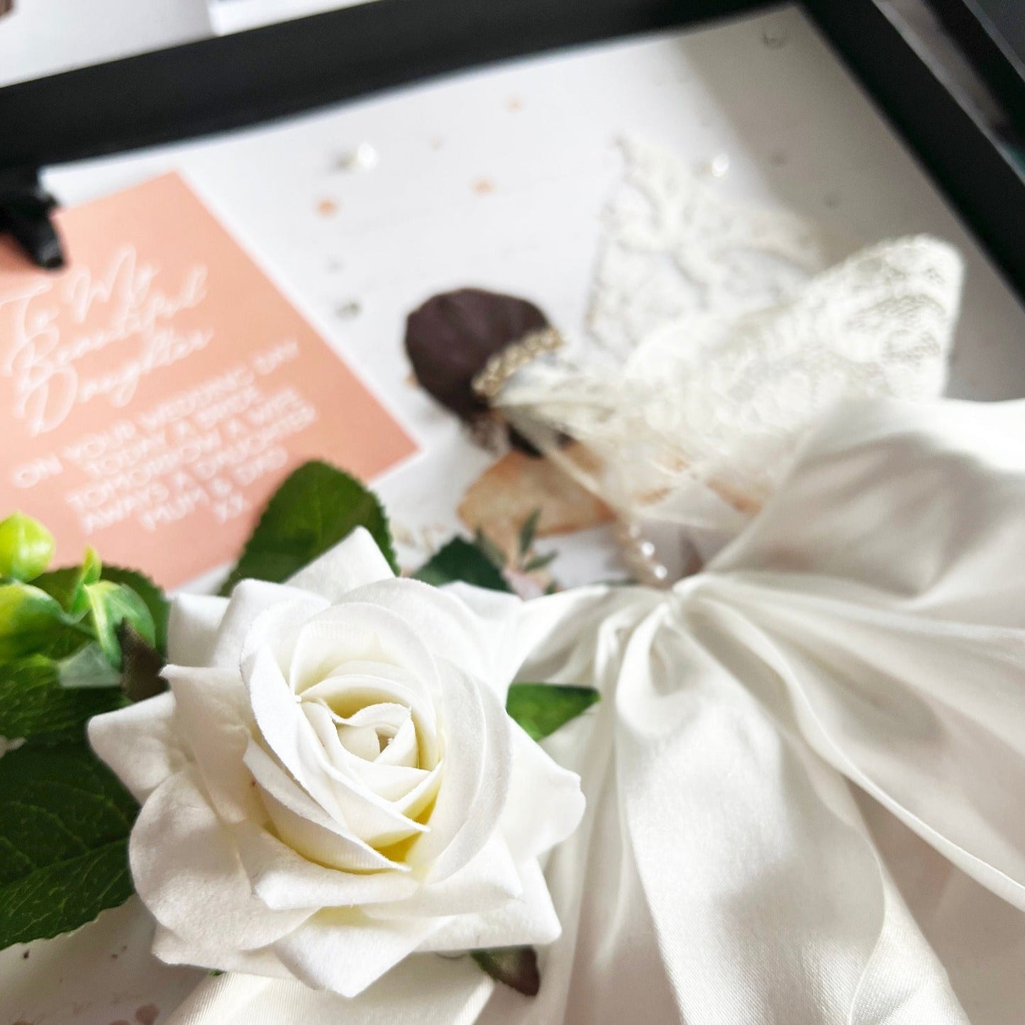 Ivory rose wedding card for Niece on wedding day | Luxury keepsake wedding cards personalised with wording