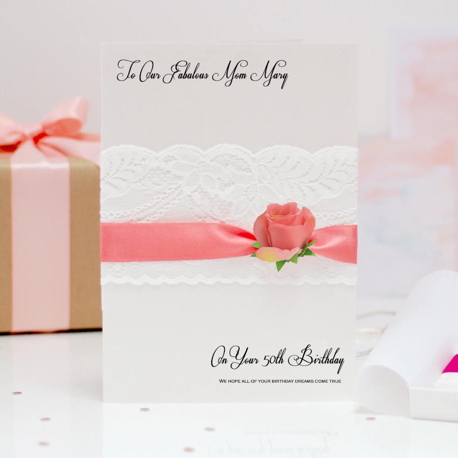 Lace and Rose Boxed Flower Birthday Card