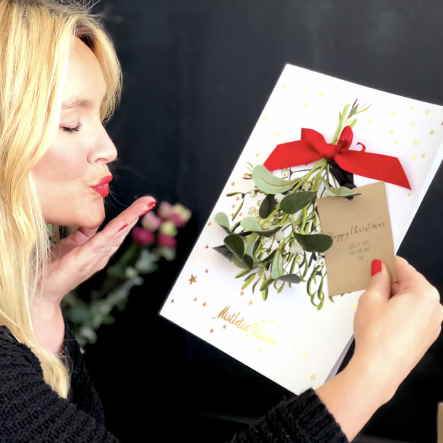 A kiss in a box | Designer Luxury mistletoe christmas cards | The Luxe Co