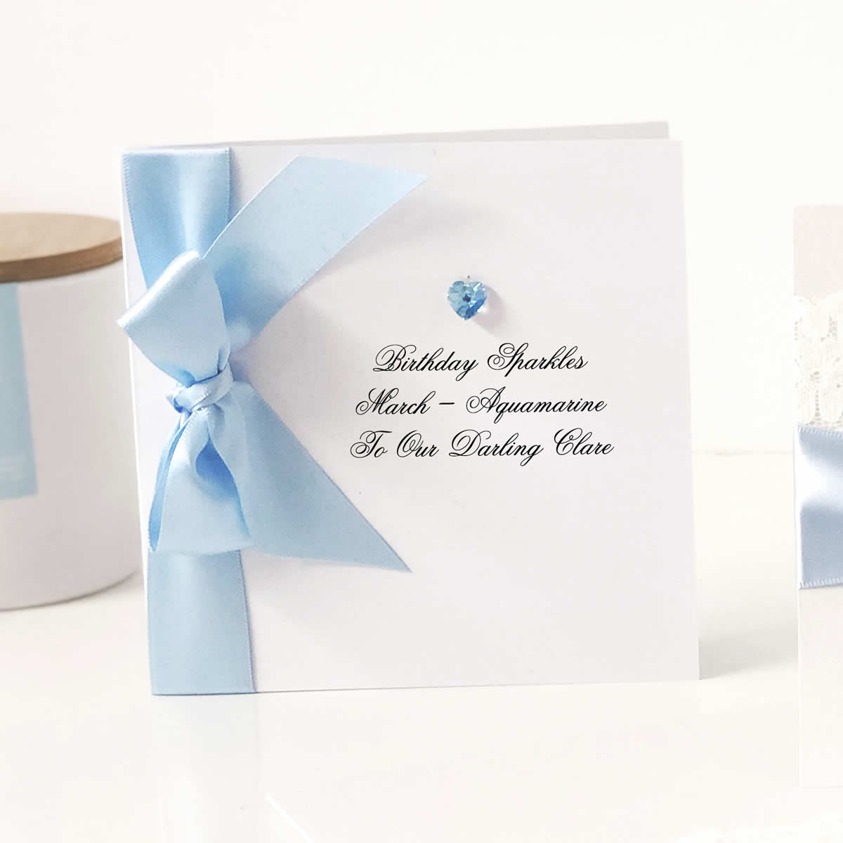Aquamarine march birthstone gift boxed card | The Luxe Co