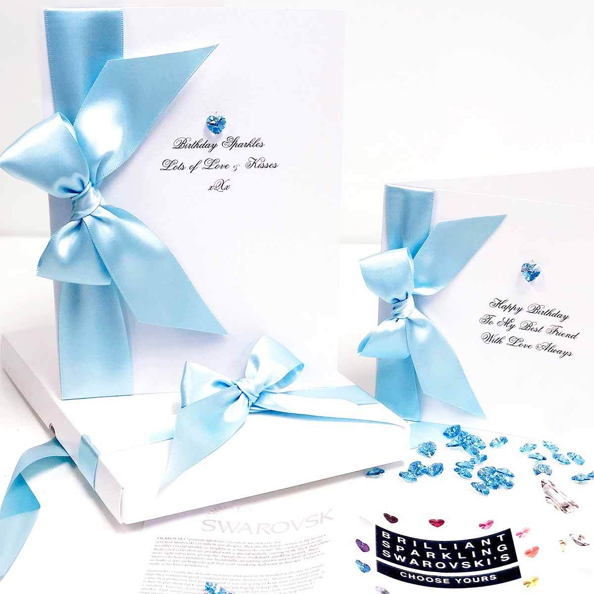 Handmade March birthstone birthday card | Aquamarine pale blue crystal | The Luxe Co