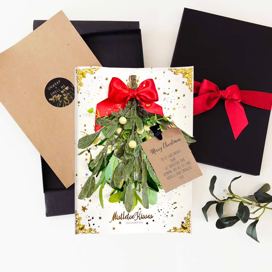 Designer Personalised Mistletoe Christmas card in box