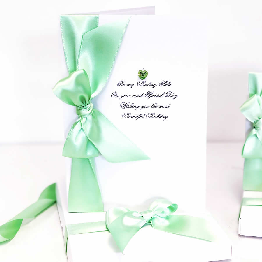 Birthstone cards and gifts for August Peridot by The Luxe Co
