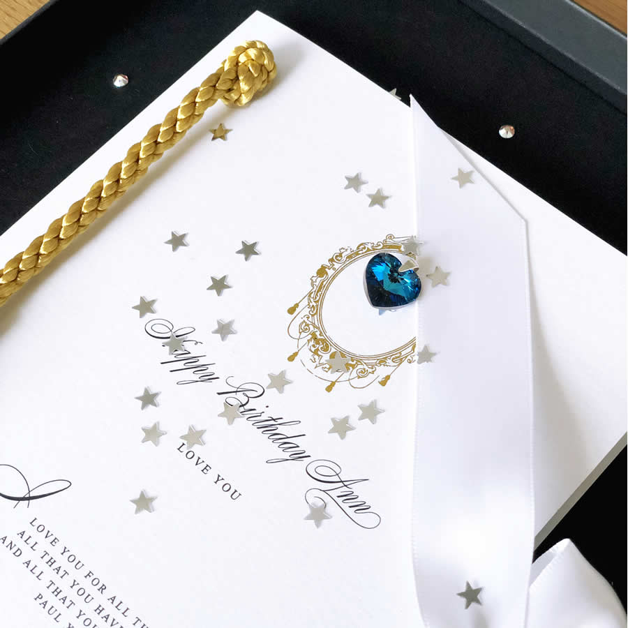 Personalised birthstone birthday cards for September birthdays personalised in in Sapphire  | The Luxe Co