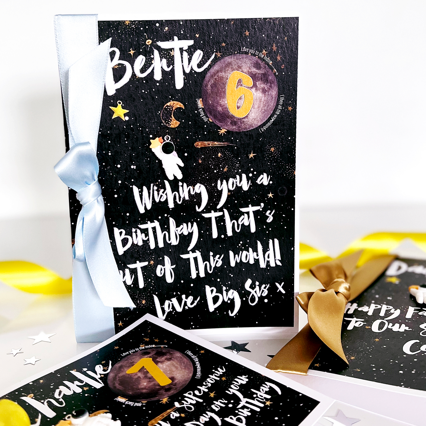 Personalised birthday card for little brother from big sister with space theme | The Luxe Co