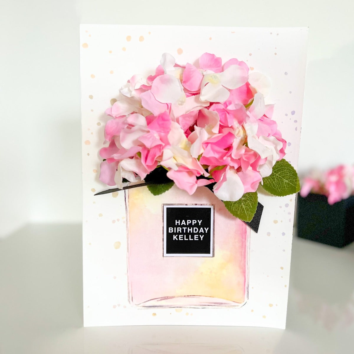 Happy Birthday Wife Card handmade with scented pink flowers | The Luxe Co