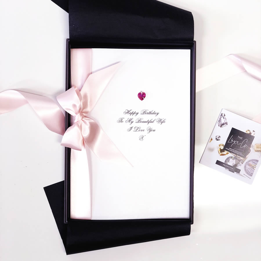 Super sized birthday cards with pink ribbon and pink Swarovski crystal by The Luxe Co | Exceptionally gorgeous cards