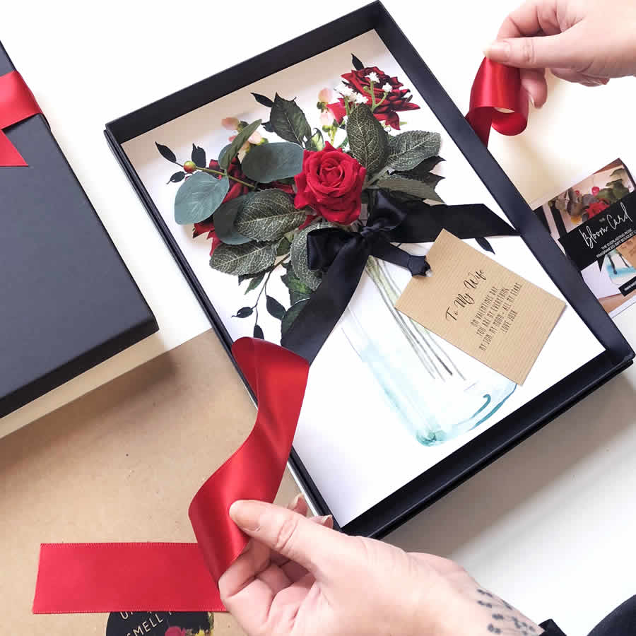 Start Personalising Your Bloom Scented Red Velvet Rose Boxed anniversary Card - theluxeco.co.uk