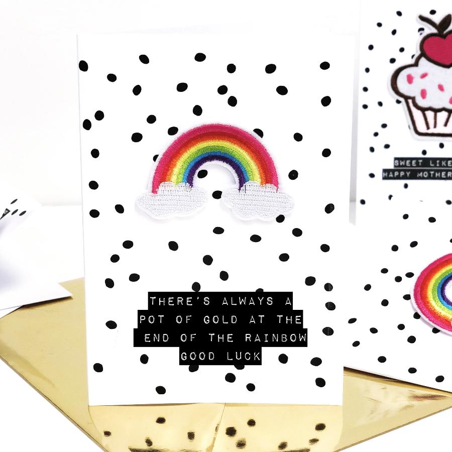 Personalised good luck cards with scented rainbow motif