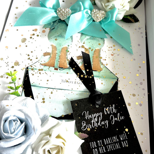 Luxury 60th birthday card handmade with tiffany colours and luxury embellishments