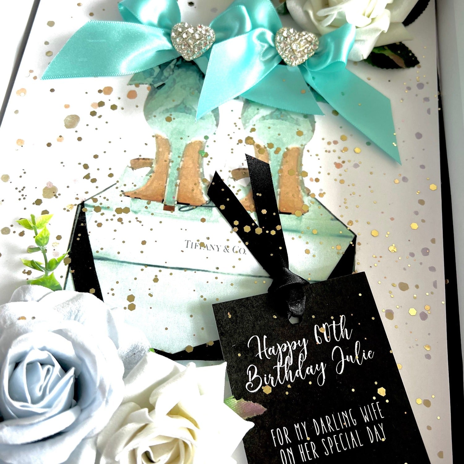 Wife Luxury birthday card handmade with tiffany colours and luxury embellishments